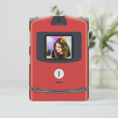 Rode 2000s Flip Telefoon Verjaardag Kaart (Staand voorkant)