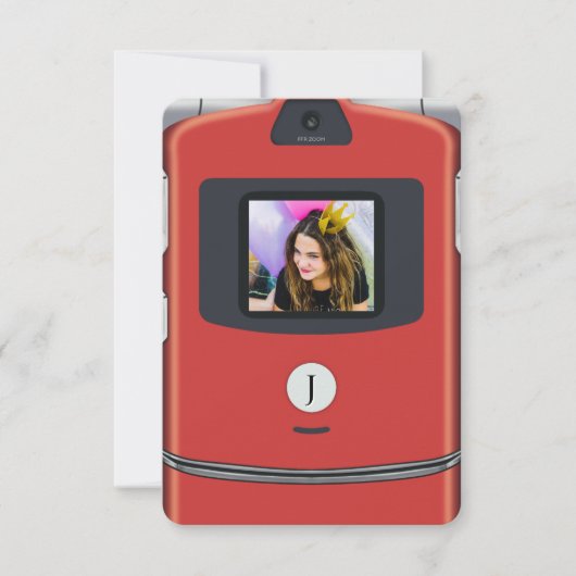 Rode 2000s Flip Telefoon Verjaardag Kaart (Voorkant)