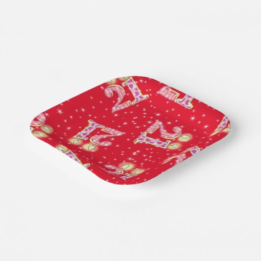 Rode 21e verjaardag papieren bordje (Gebogen)