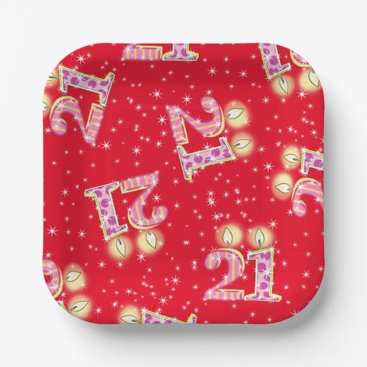 Rode 21e verjaardag papieren bordje (Voorkant)