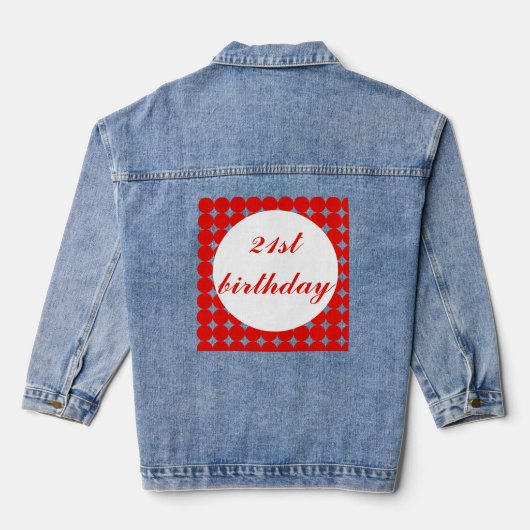 Rode 21e verjaardag tekst cirkels denim jacket (Achterkant)