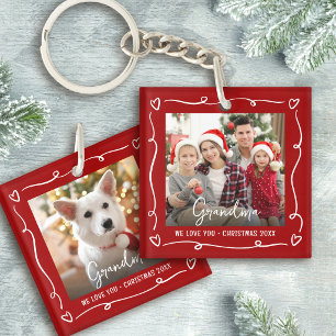 Rode 2 Foto Kerstmis Liefde Oma Leuke Doodles Sleutelhanger