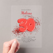 Rode 30ste ballonnen Confetti Acryl Uitnodigingen (Insitu (Draagbaar))