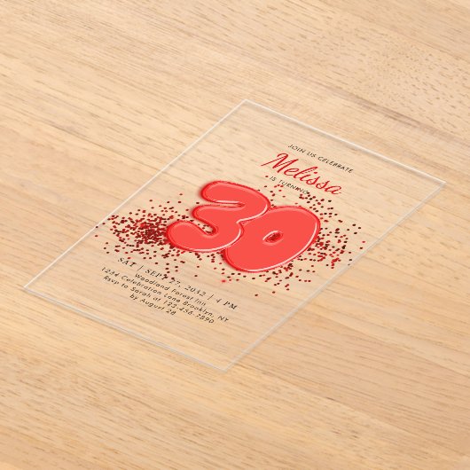 Rode 30ste ballonnen Confetti Acryl Uitnodigingen (Laagn)