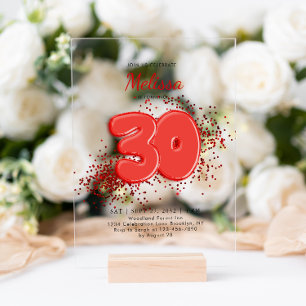 Rode 30ste ballonnen Confetti Acryl Uitnodigingen