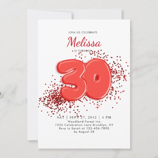 Rode 30ste ballonnen Confetti Kaart (Voorkant)
