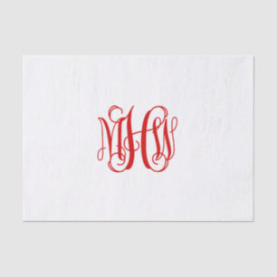 Rode 3 Initiële Wijnstok Script Monogram Doe-het-z Tissuepapier