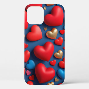 Rode 3D Hartjes Dagelijkse Bescherming Greep Dagel Case-Mate iPhone Case