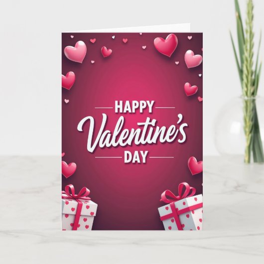Rode 3D Hartjes Valentijnsdag Kaart (Voorkant)