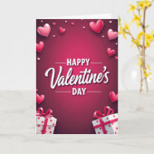 Rode 3D Hartjes Valentijnsdag Kaart (Gele Bloem)