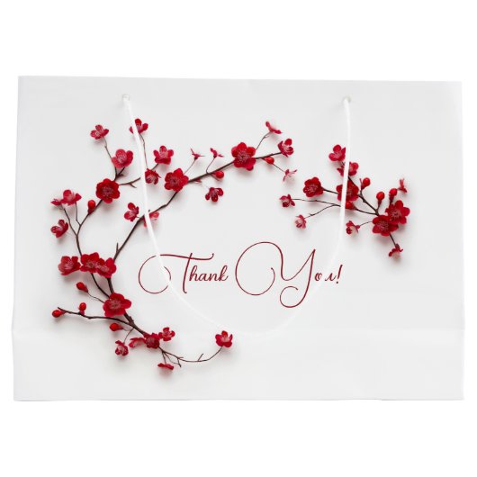 Rode 3D Kersenbloesems Wit Bedankt Groot Cadeauzakje (Achterkant)