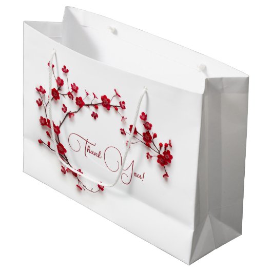 Rode 3D Kersenbloesems Wit Bedankt Groot Cadeauzakje (Voorkant Gekanteld)