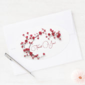 Rode 3D Kersenbloesems Wit Bedankt Ovale Sticker (Envelop)