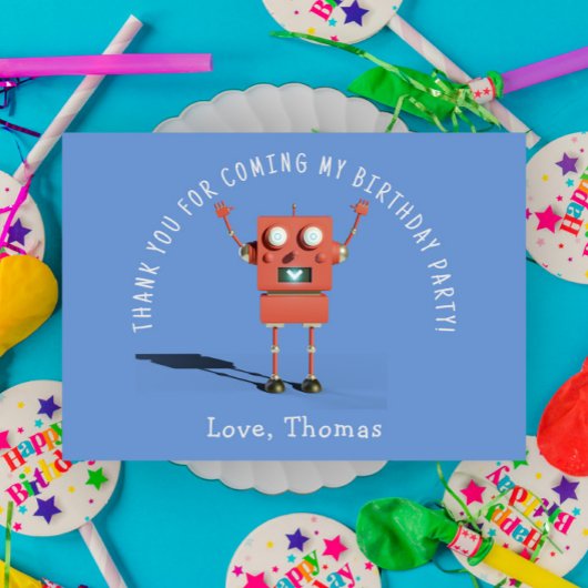 Rode 3D robot kinderen verjaardagsfeestje dank u Bedankkaart