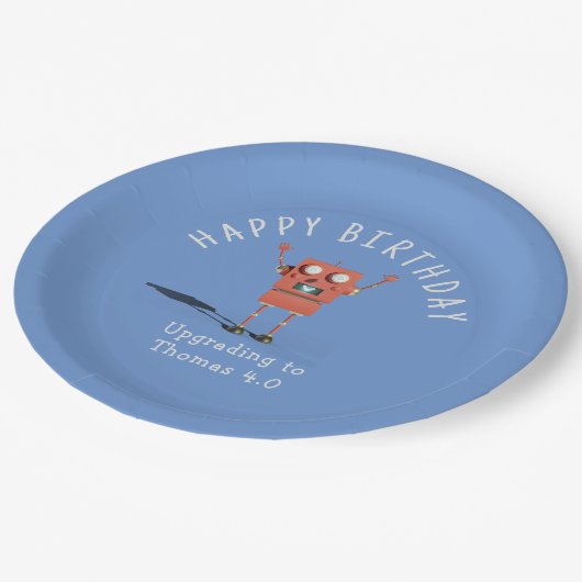 Rode 3D robot kinderen verjaardagsfeestje Papieren Bordje (Gekanteld)