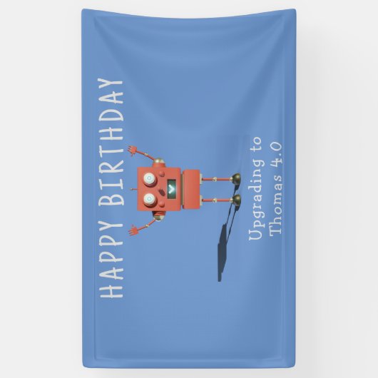 Rode 3D robot kinderen verjaardagsfeestje Spandoek (Verticaal)