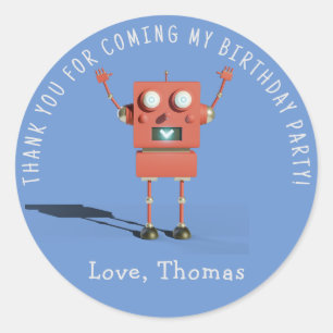 Rode 3D robot kinderverjaardagsfeestje bedankt Ronde Sticker