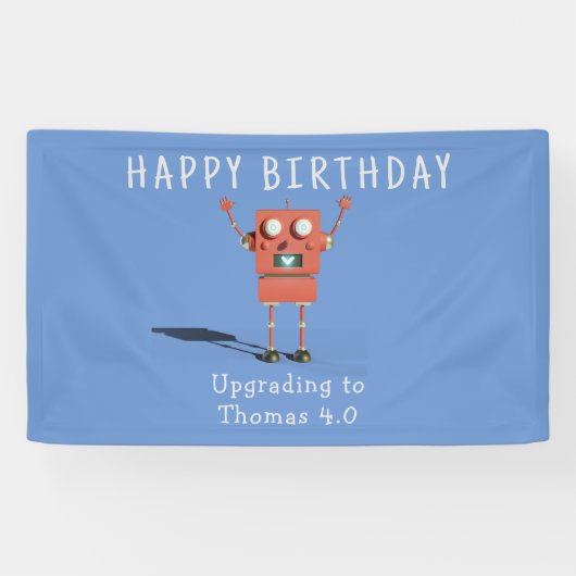 Rode 3D robot kinderverjaardagsfeestje Spandoek (Horizontaal)
