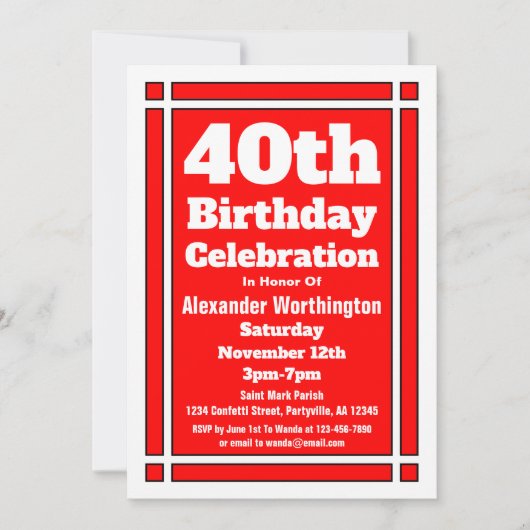 Rode 40e verjaardag kaart (Voorkant)