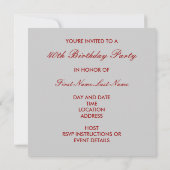 Rode 40e verjaardag Party Black Damask Uitnodiging (Achterkant)