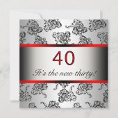 Rode 40e verjaardag Party Black Damask Uitnodiging (Voorkant)
