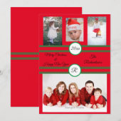 Rode 4 foto gepersonaliseerde kerstkaart (Voorkant / Achterkant)