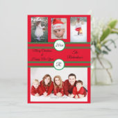 Rode 4 foto gepersonaliseerde kerstkaart (Staand voorkant)