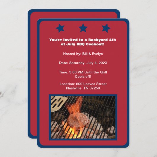 Rode 4 juli Hamburger Barbecue Uitnodiging (Voorkant / Achterkant)