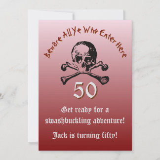 Rode 50e Verjaardag Schedel en Gekruiste Botten Pi Kaart