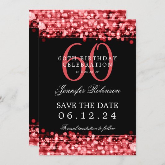 Rode 60e verjaardag Bewaar de datum met details Kaart (Voorkant / Achterkant)