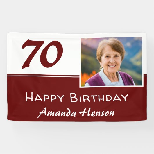 Rode 70e verjaardagsfeestje foto achtergrond spandoek (Horizontaal)