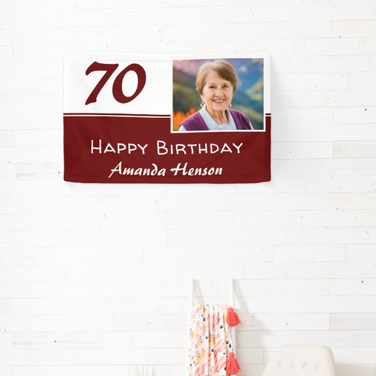 Rode 70e verjaardagsfeestje foto achtergrond spandoek (Insitu)