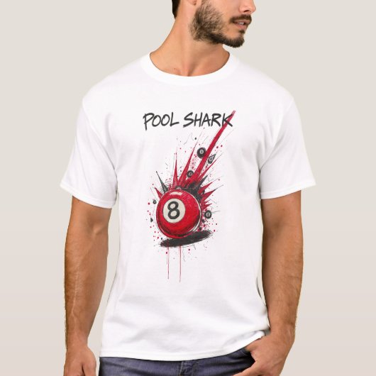Rode 8-Bal Pool Shark | Ruw Schets Kunststijl T-shirt (Voorkant)