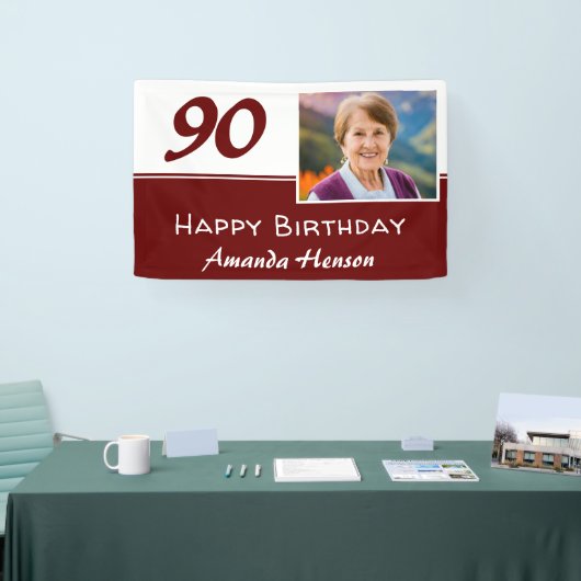 Rode 90e verjaardagsfeest Foto Achtergrond Spandoek (Beurs)
