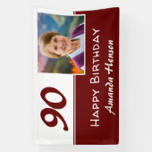 Rode 90ste verjaardagsfeest foto achtergrond spandoek (Verticaal)