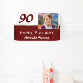 Rode 90ste verjaardagsfeest foto achtergrond spandoek (Insitu)