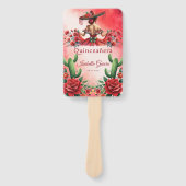 Rode Aangepaste Foto Mexicaanse Stijl Quinceañera Handwaaier (Voorkant)