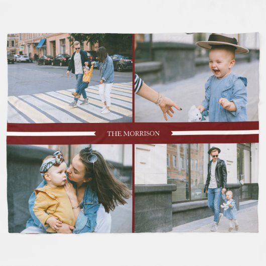 Rode aangepaste foto's Collage familienaam op maat Fleece Deken (Voorkant (Horizontaal))