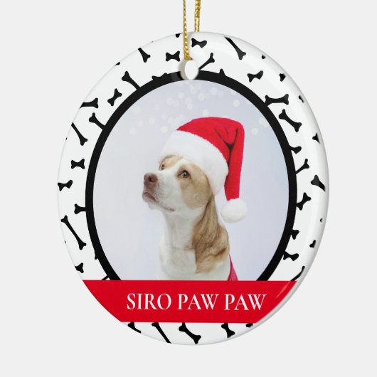 Rode aangepaste hond naam foto keramisch ornament (Links)