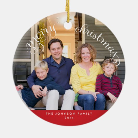 Rode aangepaste Kerstmis foto boom ornament (Achterkant)