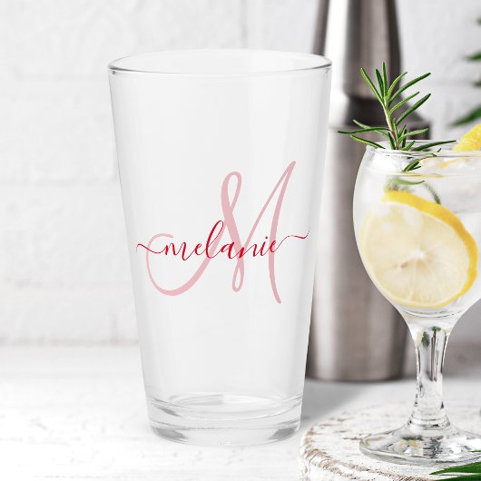 Rode Aangepaste monogram naam Modern Handschrift Glas