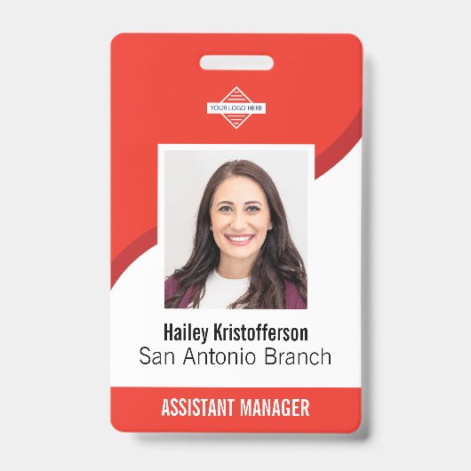 Rode aangepaste personeelslogo foto ID naam badge (Voorzijde)