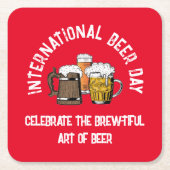Rode aanpasbare internationale bierdag kartonnen onderzetters (Voorkant)