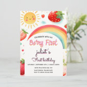 rode aardbei 1e feestje Eerste verjaardag Kaart (Staand voorkant)