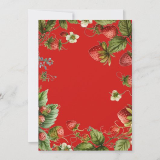 Rode aardbei 1e verjaardag bessen eerste uitnodigi kaart (Achterkant)