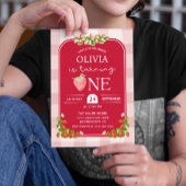 Rode Aardbei 1e Verjaardag Meisje Party Kaart