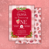 Rode Aardbei 1e Verjaardag Meisje Party Kaart