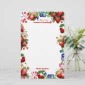 Rode Aardbei Baby Shower Blauwe Bes Zoete Kantoor Briefpapier (Staand voorkant)