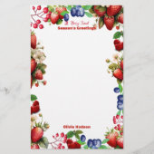 Rode Aardbei Baby Shower Blauwe Bes Zoete Kantoor Briefpapier (Voorkant)