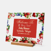 Rode aardbei Baby shower | Blue Berry Sweet Schatt Acryl Bord (Hoek)